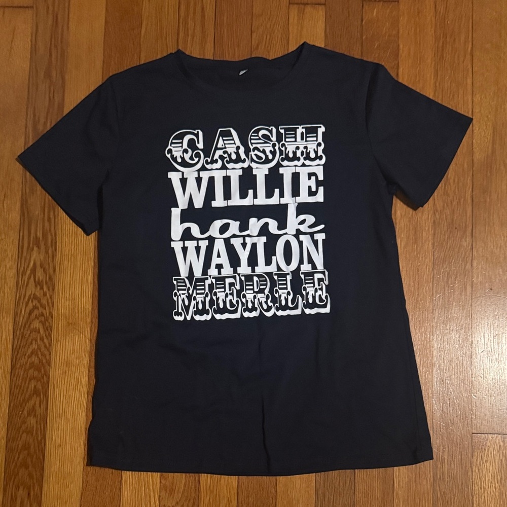 Black Graphic Women’s Medium T-Shirt with White Text